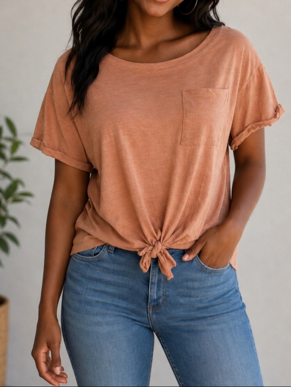 Molly Bracken peach tie front tee casual normcore XL beachy indie sleeze y2k